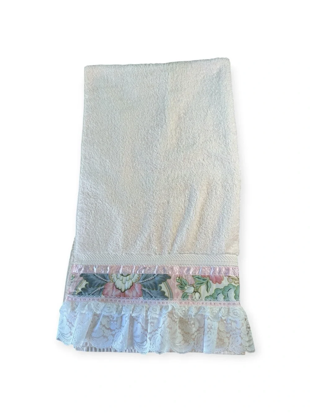 Vintage JC Penney Home Collection Light Pink Lace Fringed Bath Towel 47x26